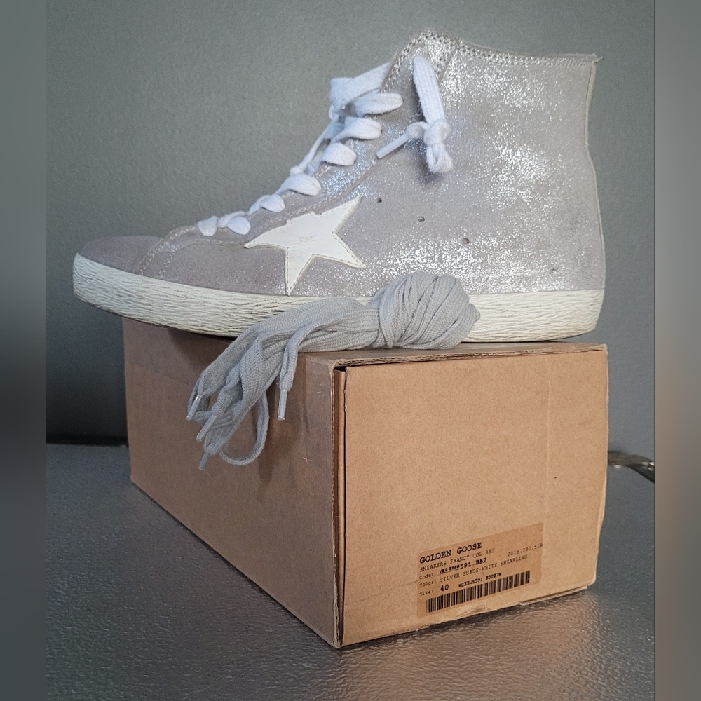 Golden Goose Francy Women's Silver Suede  High-Tops. Size EU40/ US10